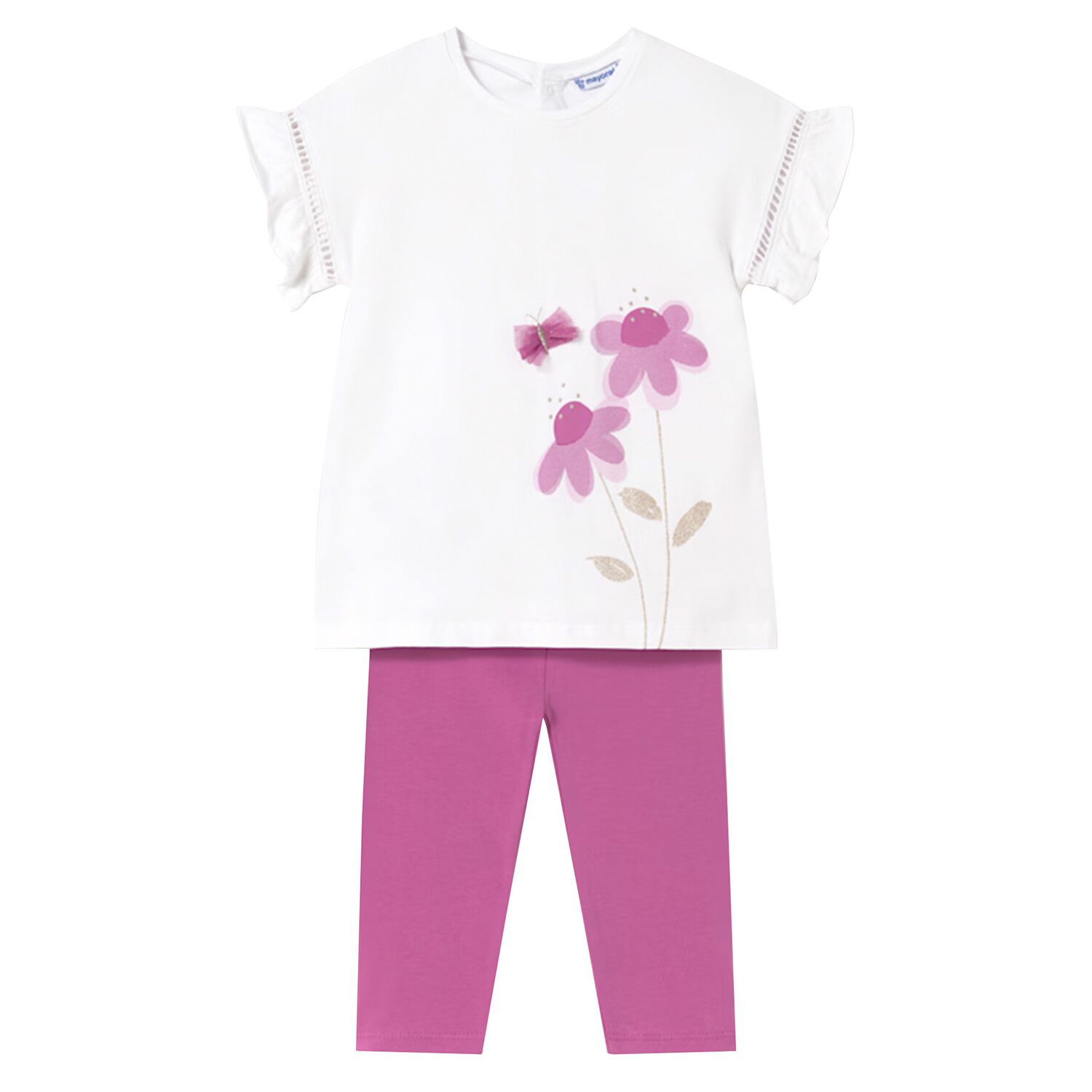 Younger Girls Ivory & Pink Leggings Set, 2, hi-res