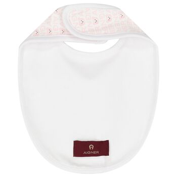 Baby Girls White & Pink Logo Bib