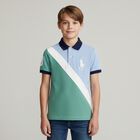 Boys Blue & Green Logo Polo Shirt, 1, hi-res