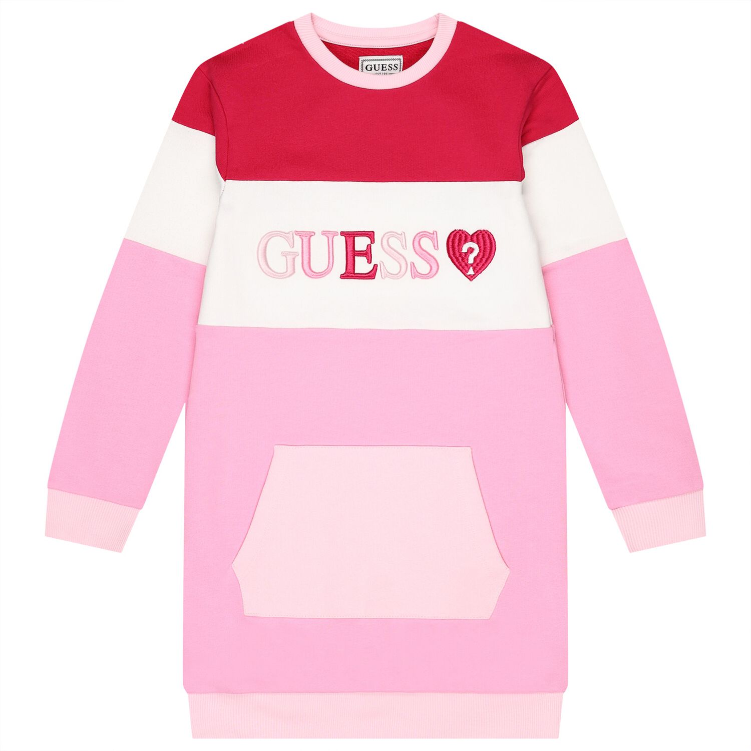 Girls Pink & White Logo Sweatshirt Dress, 1, hi-res