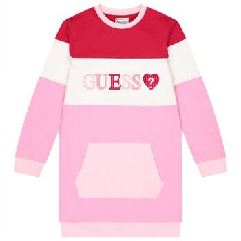 Girls Pink & White Logo Sweatshirt Dress