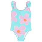 Girls Blue & Purple Floral Swimsuit, 1, hi-res