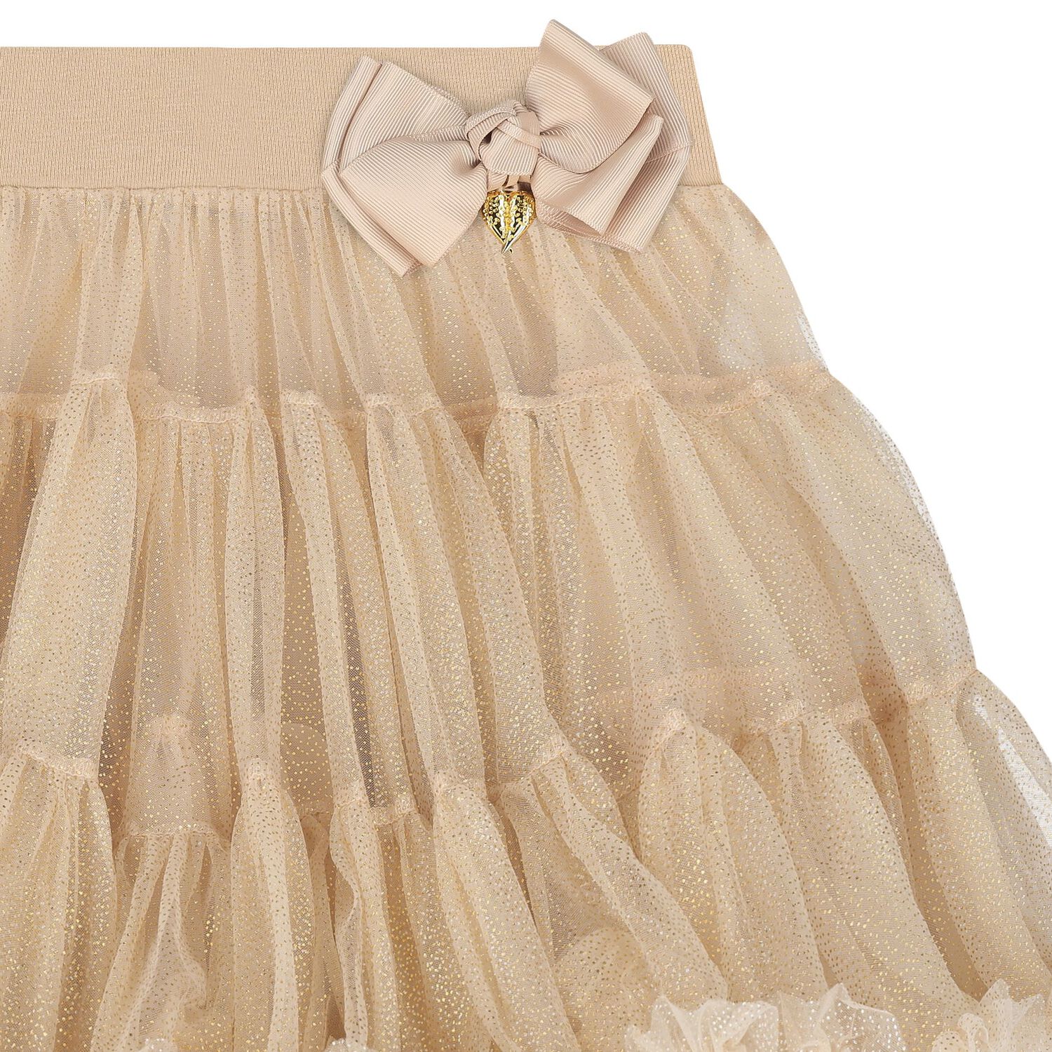 Girls Beige & Gold Tule Skirt, 14, hi-res