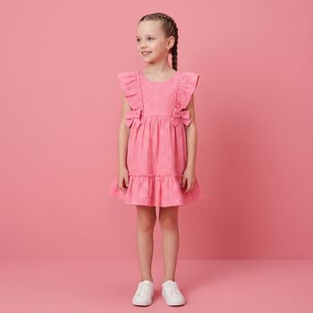 Younger Girls Pink Embroidered Dress