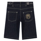 Boys Blue Logo Denim Shorts, 1, hi-res