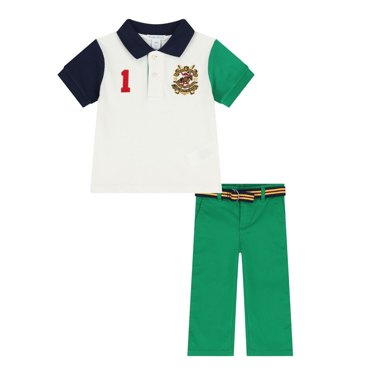Baby Boys White & Green Logo Trousers Set, 1, hi-res