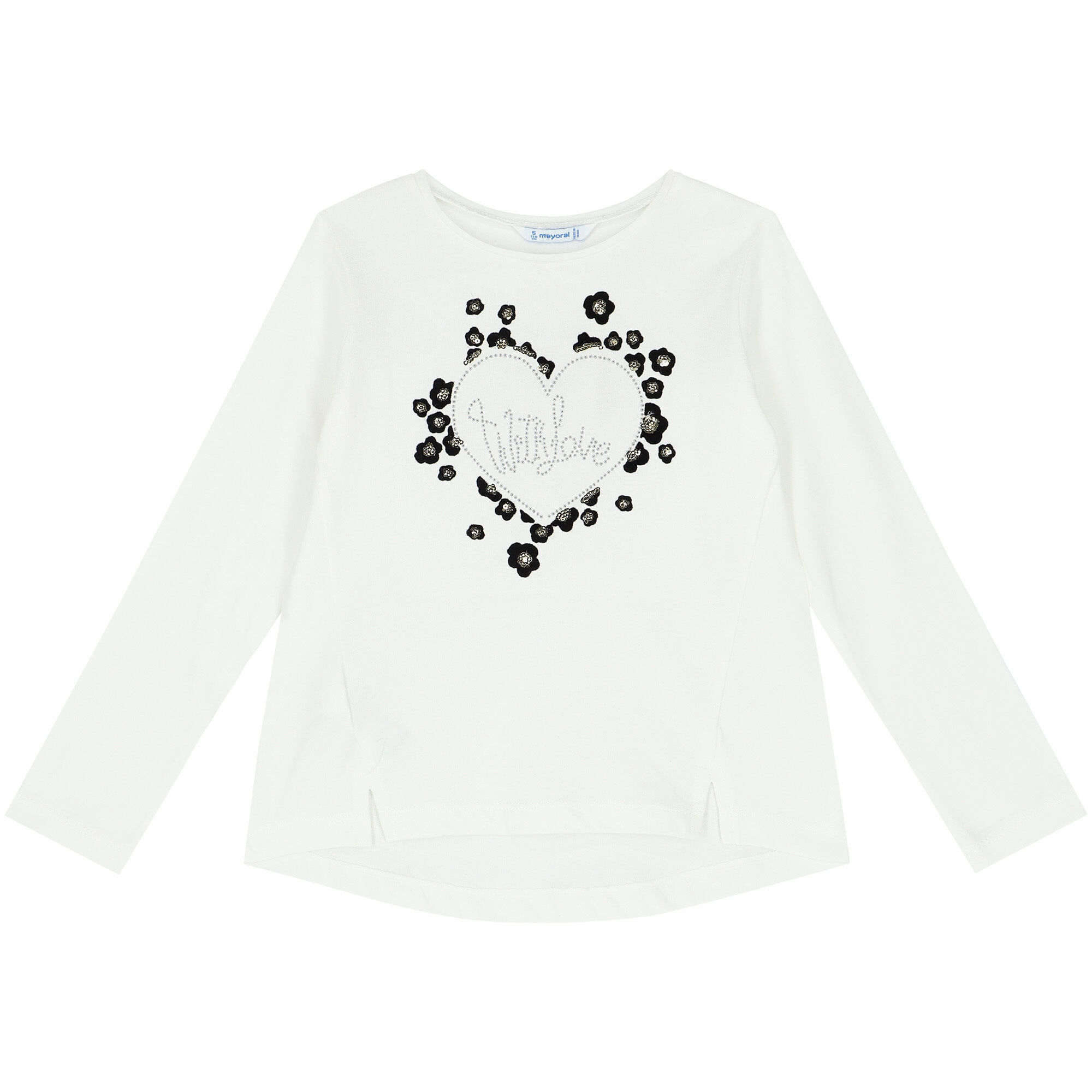 Mayoral Girls Ivory Heart Long Sleeve Top Junior Couture UK