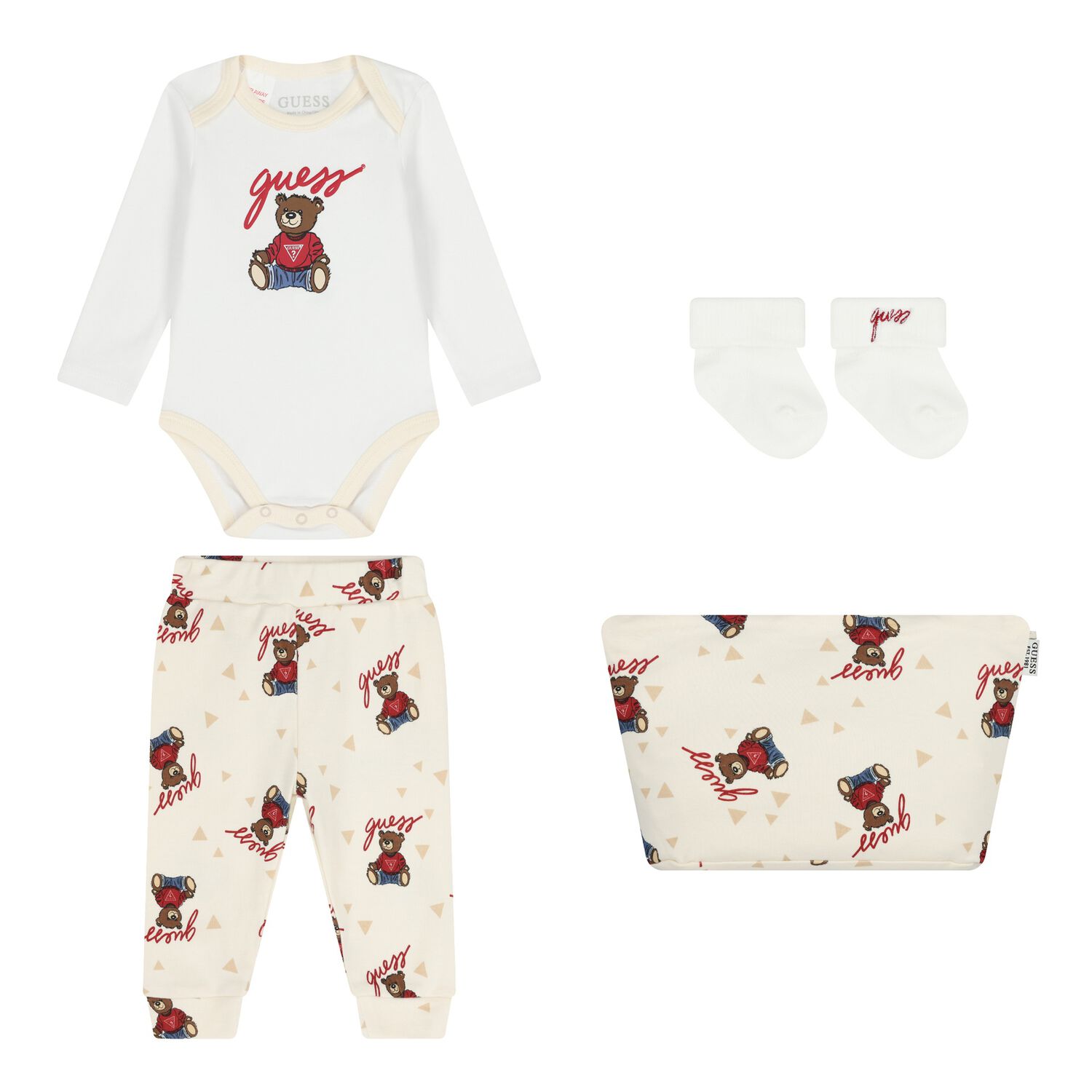 Ivory & White Teddy Bear Logo Baby Bodysuit Set, 3, hi-res