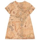 Girls Beige Logo Geo Map Dress , 1, hi-res