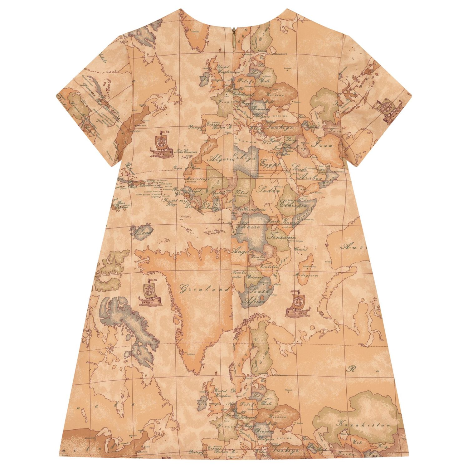 Girls Beige Logo Geo Map Dress , 1, hi-res