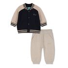 Younger Boys Beige & Navy Blue Tiger Logo Tracksuit, 1, hi-res