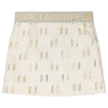Girls Ivory & Gold Logo Jacquard Skirt