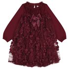 Girls Burgundy 3D Flower & Sequin Tulle Margot Dress, 1, hi-res