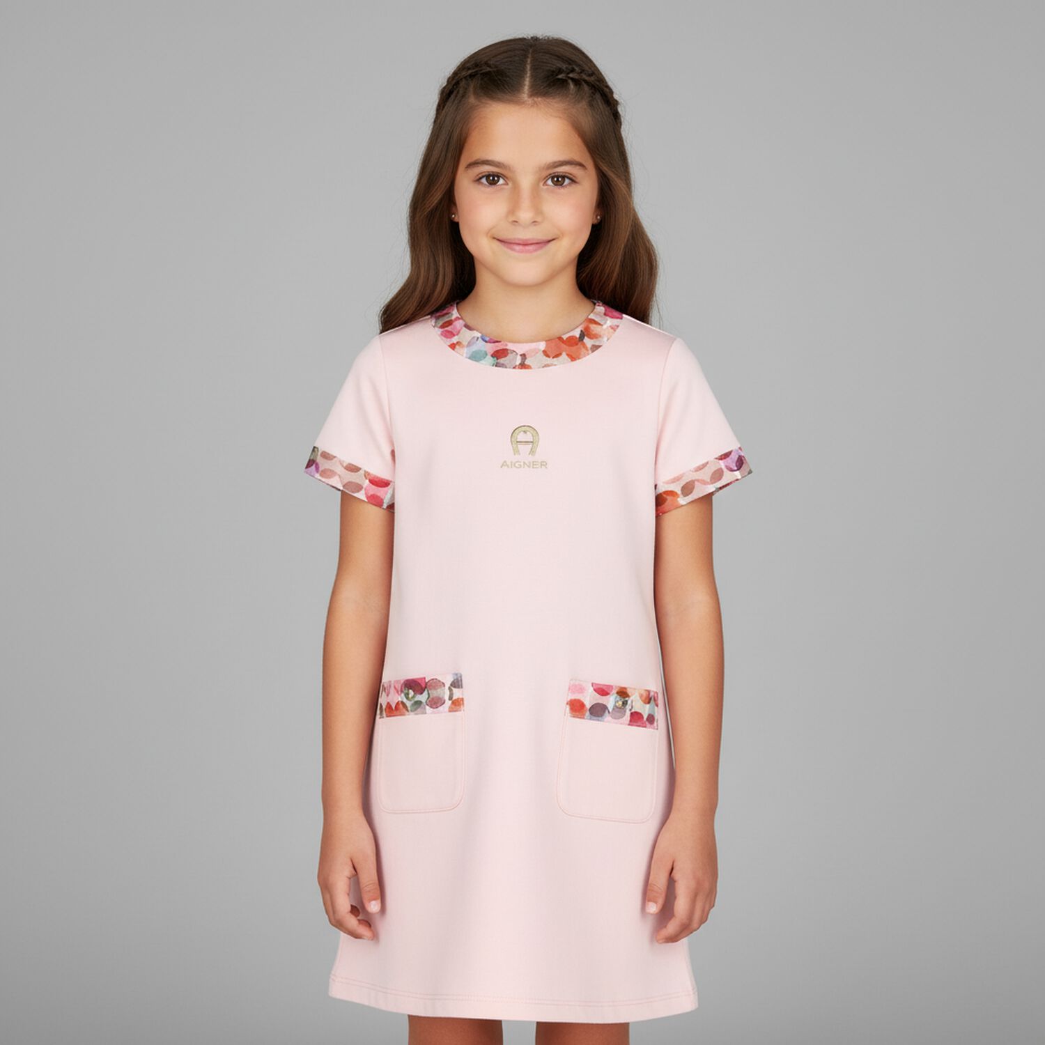 Girls Pink Logo Dress, 2, hi-res