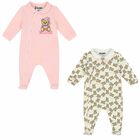 Pink & Ivory Teddy Logo Babygrows ( 2-Pack ), 4, hi-res