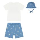 Younger Boys White & Blue Shorts Set, 1, hi-res