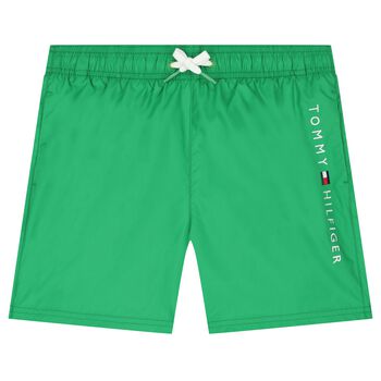 Boys Green Embroidered Logo Swim Shorts