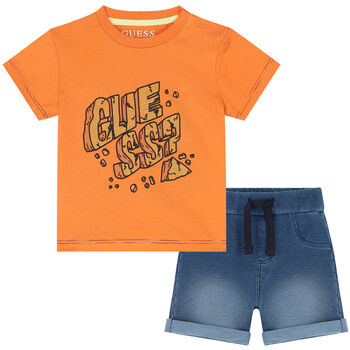 Baby Boys Orange & Blue Logo Shorts Set