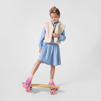 Girls Blue Denim Embroidered Dress 
