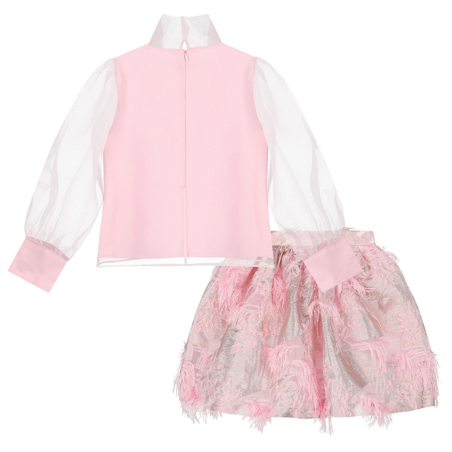 Girls Pink Bow Chiffon Skirt Set, 1, hi-res image number null