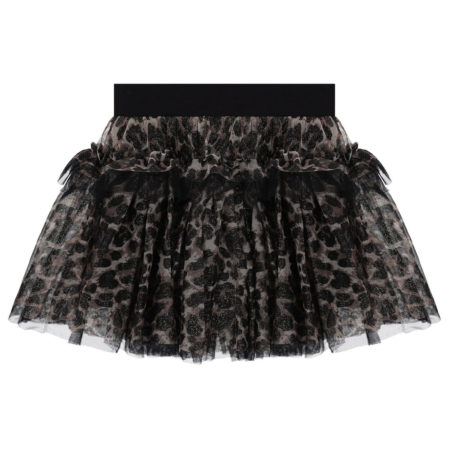 Girls Black & Gold Leopard Tulle Skirt, 1, hi-res
