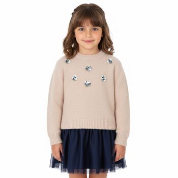Girls Beige & Navy Blue Tulle Dress Set