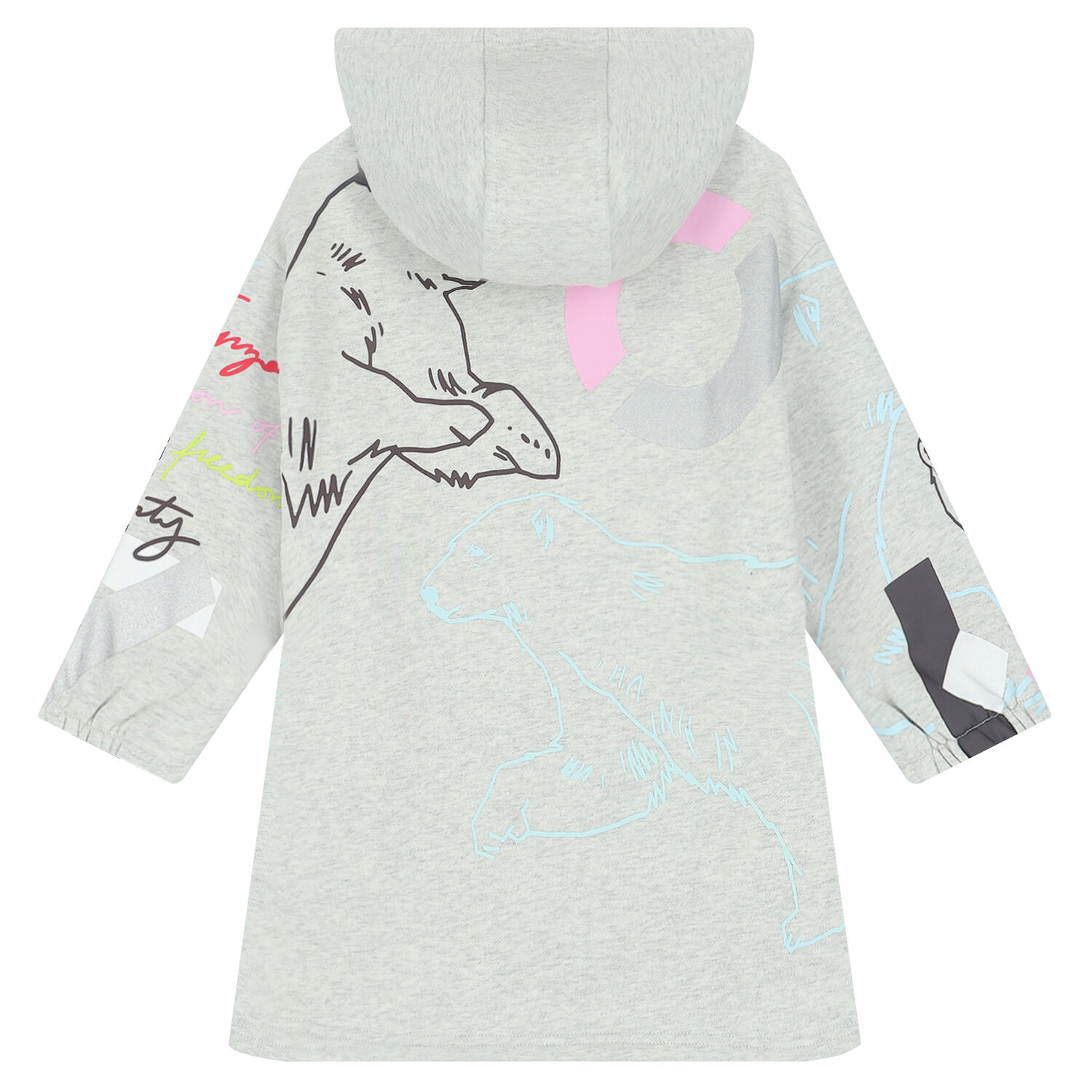 Girls Grey Logo Hooded Dress, 1, hi-res