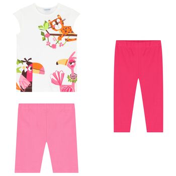 Girls White & Pink Leggings Set