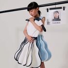 Girls White & Navy Blue Dress, 1, hi-res