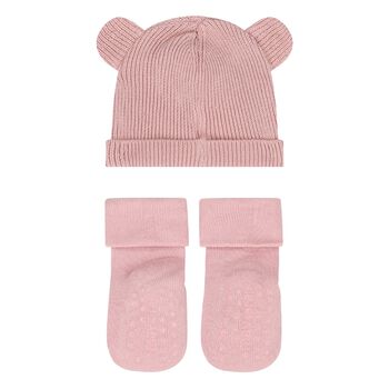 Baby Girls Pink Bear Hat & Socks Set