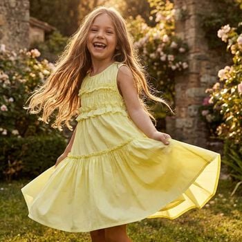 Girls Yellow Poplin Ruffle Dress