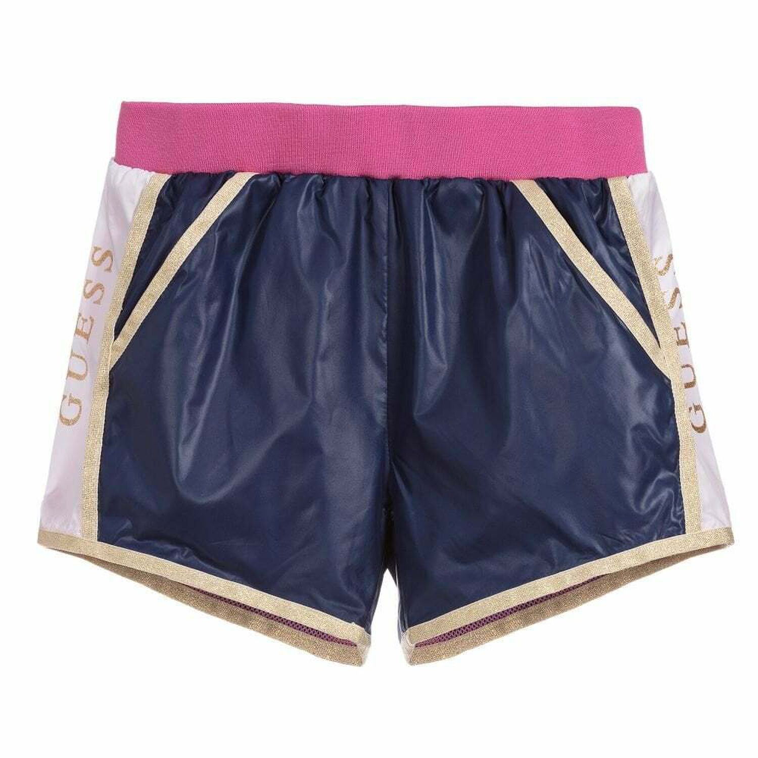 Girls Navy & Pink Logo Shorts, 1, hi-res
