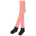 Girls Pink & Grey Logo Tights, 1, hi-res
