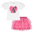 Girls White & Pink Heart Tulle Skirt Set, 1, hi-res