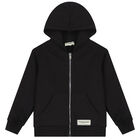 Black Logo Hooded Zip Up Top, 2, hi-res