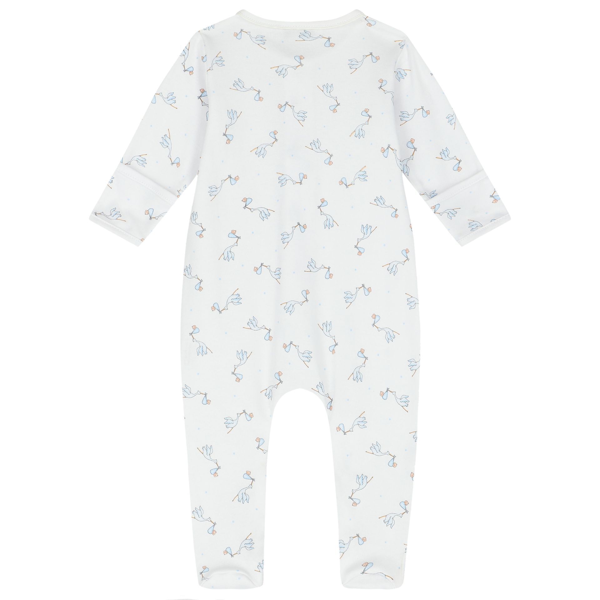 Magnolia Baby Baby Boys White Blue Stork Print Babygrow Junior Couture UK