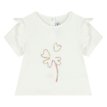 Younger Girls Ivory Flower T-Shirt