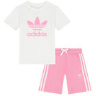Girls White & Pink Logo Shorts Set, 3, hi-res