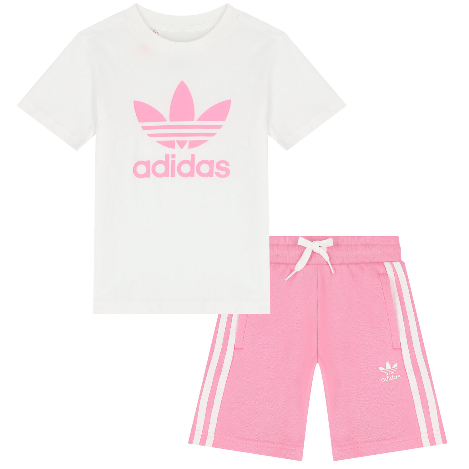 Girls White & Pink Logo Shorts Set, 3, hi-res