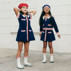Girls Navy Blue Knit Dress, 1, hi-res