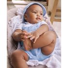 Baby Boys Blue & White Dungaree & Hat Set, 2, hi-res