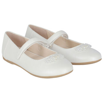 Girls White Pearl & Crystal Ballerina Shoes