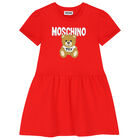 Girls Red Teddy Bear Logo Dress, 2, hi-res