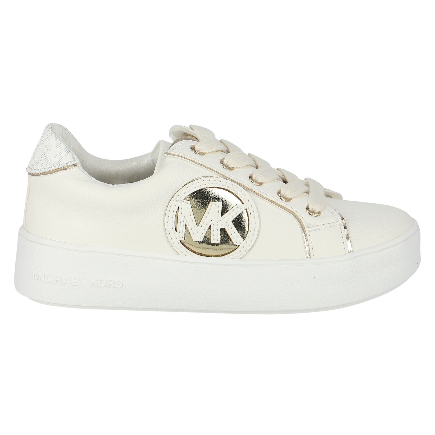 Girls White & Gold Logo Trainers, 1, hi-res