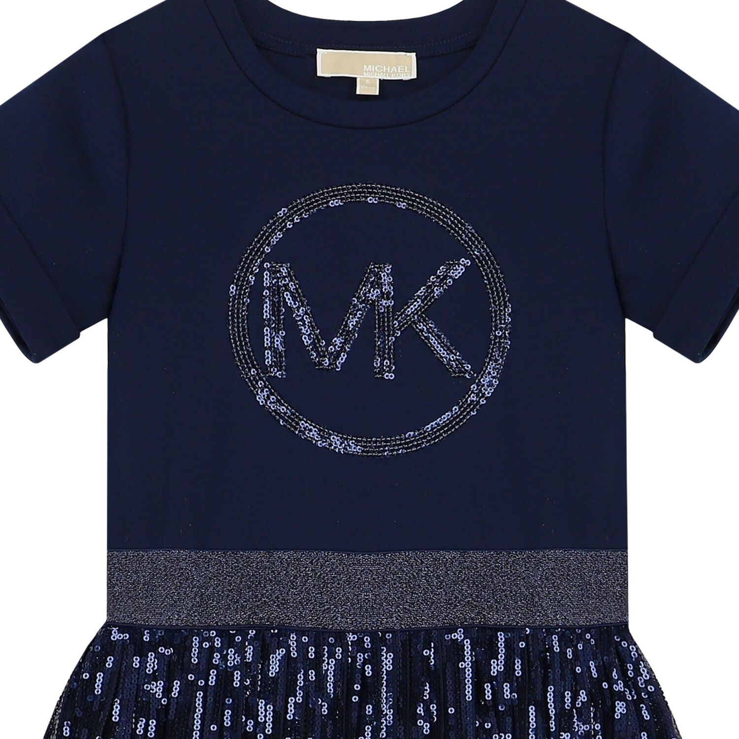 Girls Navy Blue Logo Sequin Dress, 1, hi-res