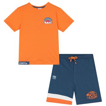 Boys Orange & Navy Blue Shorts Set