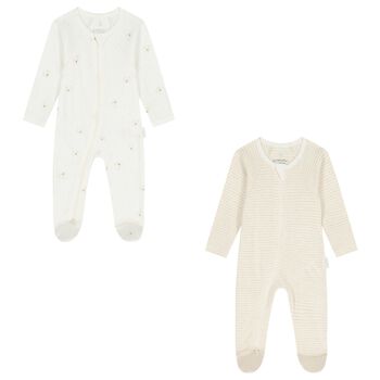 White & Beige Babygrows ( 2 Pack )