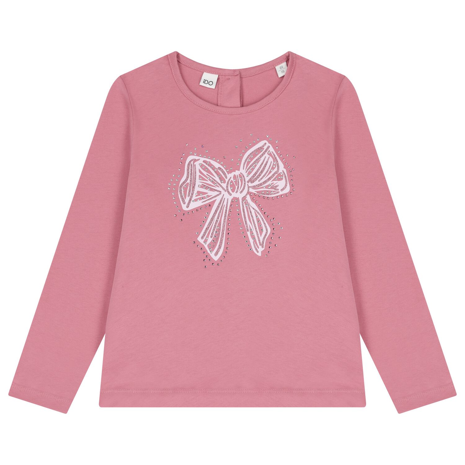 Girls Pink Bow Long Sleeve Top, 2, hi-res