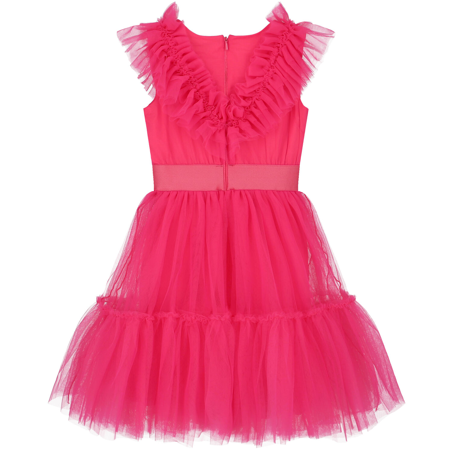 Girls Pink Ruffled Tulle Dress, 1, hi-res