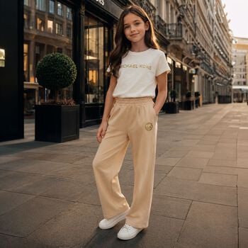 Girls Mini Me Beige Logo Trousers